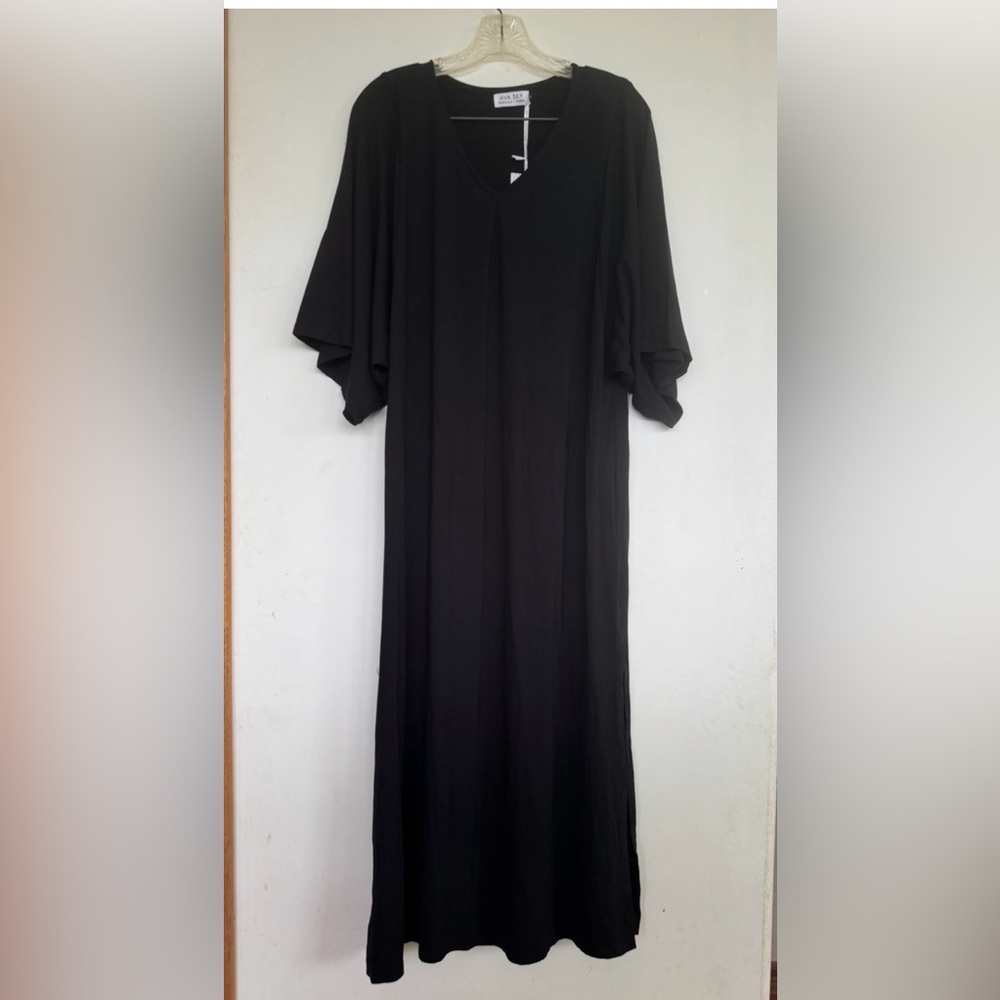 Fighting Eel Dress Radiant XS NWT Black V-Neck Midi Dress - Picture 2 of 7